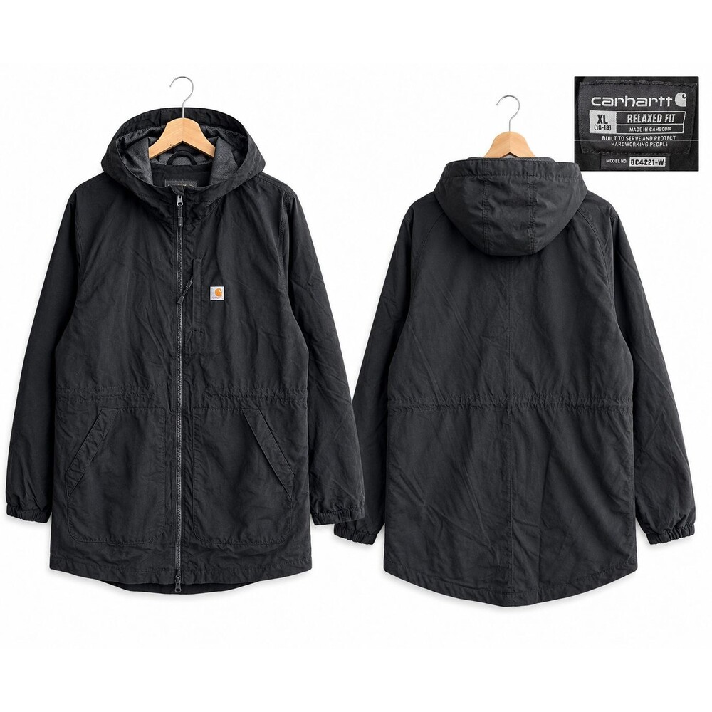 Carhartt Black Relaxed Fit Rain Defender Women's XL (16-18) Zip Hooded Jacket